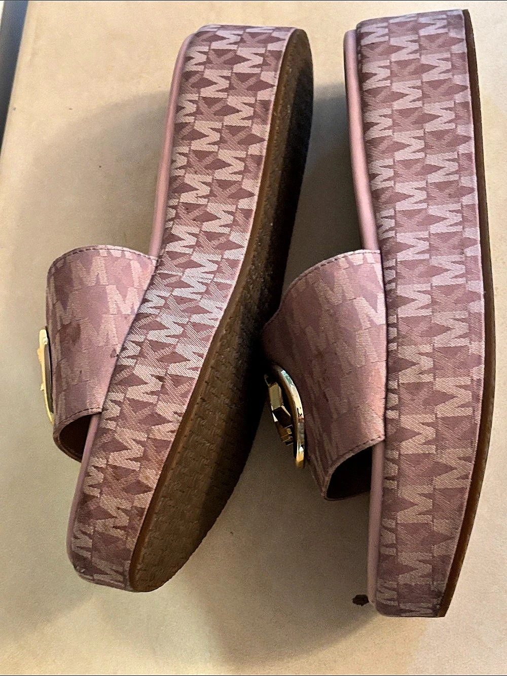 Michael Kors Sadler Logo Jacquard Platform Slide Sandal Pink Wedge Sandals - Picture 2 of 3